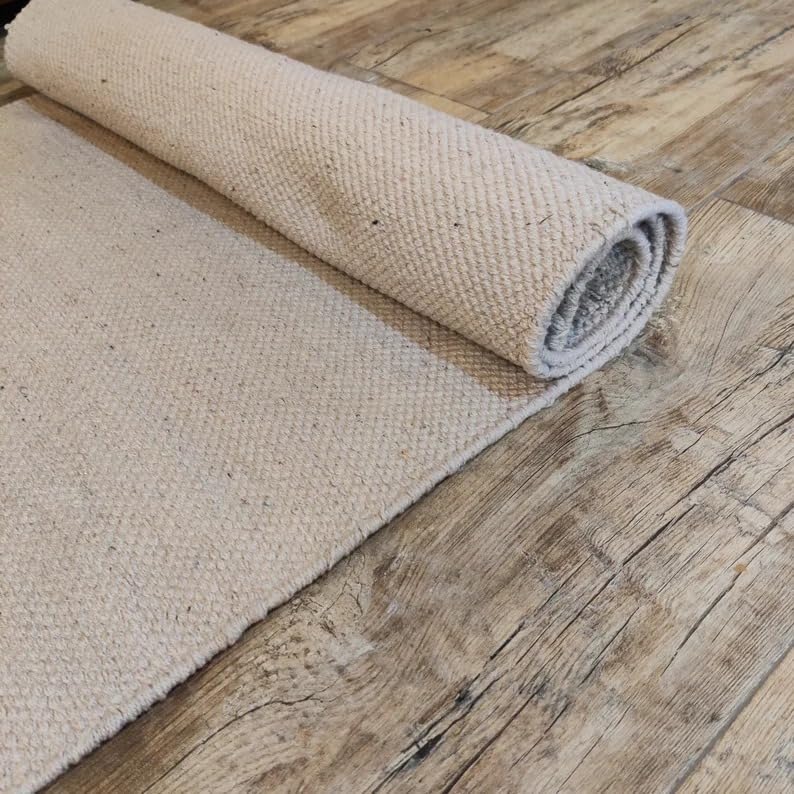 Jaipur art & Rugs Organic Cotton Yoga Mat - Eco-Friendly Hand-Woven Rug - Non Slip & Thick (24”x72”x5mm) for Everyday Fitness at Home - Comfortable Extra-Long - color: White Gradient