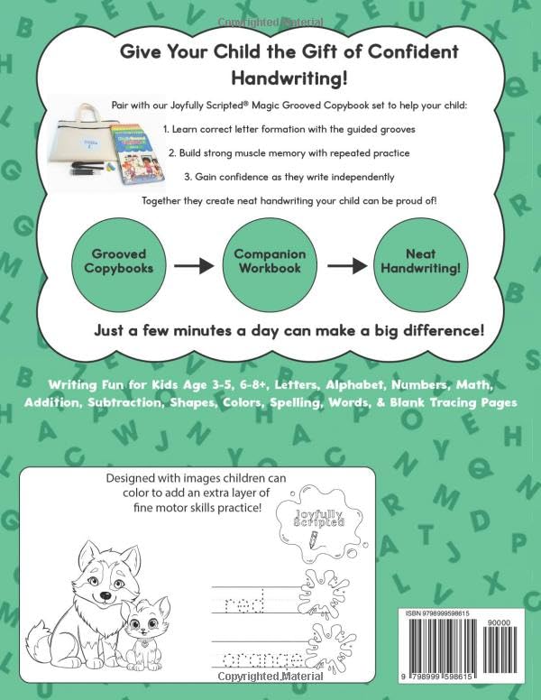 Magic Grooved Handwriting Practice Companion Workbook Coloring Edition: Writing Fun for Kids Age 3-5, 6-8+, Letters, Alphabet, Numbers, Math, ... Spelling, Words, & Blank Tracing Pages