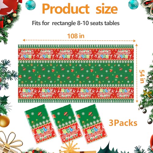 3Pcs Ugly Sweater Tablecloths,Christmas Plastic Table Cloth Rectangular Table Covers for Christmas Ugly Sweater Party Supplies Decorations(108 x 54 Inches) - color: Xmas Ulgy Sweater