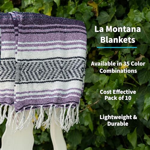La Montana Bulk Falsa Mexican Blanket, 4 Pack, Dk Purple/Lt Purple/White - color: Dark Purple/Light Purple/White