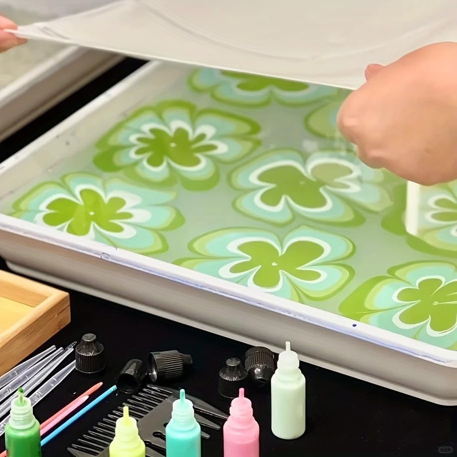 14PCS Water Marbling Painting Kit, Christmas Water Paint for Craft, Turkish Marble Pattern Craft Set,Cream Watercolor Art Kit, Perfect for Christmas, Halloween, Thanksgiving & New Year Gifts - color: 14pcs cream water marbling kit