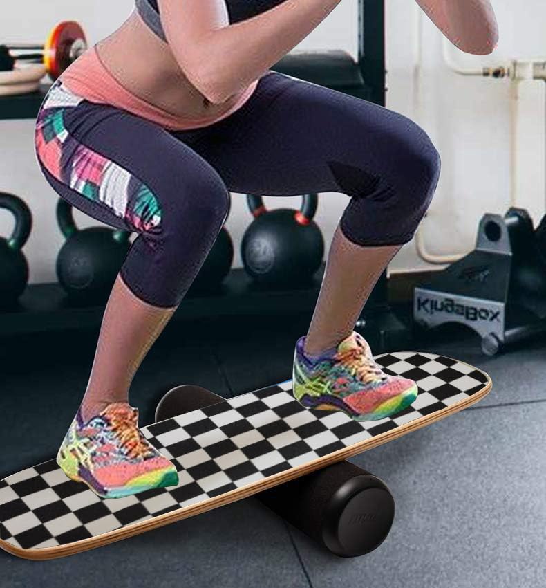Balance Board Surf Trainer with Adjustable Stoppers - 2 Different Distance Options Balance Board for Surfing, Snowboarding, Skiing, Skateboarding, 300lbs Capacity - color: check