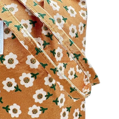 Aphoraeny Corduroy Tote Bag for Women Cute Totes Shoulder Bag with Inner Pocket for Work Beach Shopping Travel Grocery - color: Khaki Flowers