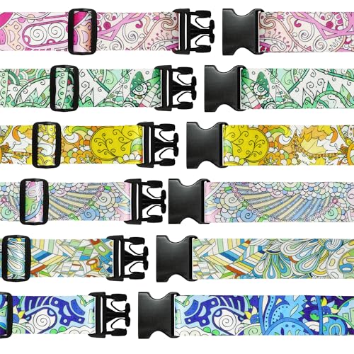 6 Pieces Luggage Straps Patterned Luggage Strap Suitcase Straps Luggage Belt Adjustable Travel Luggage Belt Strap with Quick Release Buckle, 2 inches Wide by 72 inches Long (Feather Style) - style: Feather Style
