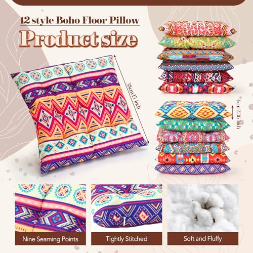 Nuogo 12 Pcs Bohemian Floor Cushions Bulk 15 Inch Boho Floor Sitting Meditation Pillows Yoga Mandala Meditation Pouf for Living Room Balcony Office Tatami(Square) - color: Square