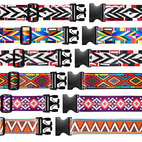 6-Piece Luggage Straps, Patterned Suitcase Straps, Adjustable Travel Luggage Belt, 2 Inches Wide by 72 Inches Long, Multicolor, Nylon, Buckle Fastener - style: Bohemian Style