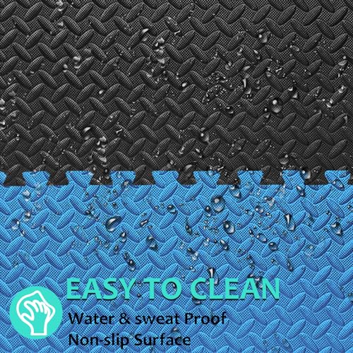 BEAUTYOVO Puzzle Exercise Mat with 12/24/48 Tiles Interlocking Foam Gym Mats, 24'' x 24'' EVA Foam Floor Tiles, Protective Flooring Mats for Gym Equipment - color: 48 Sq.ft/12 Tiles - Black & Blue