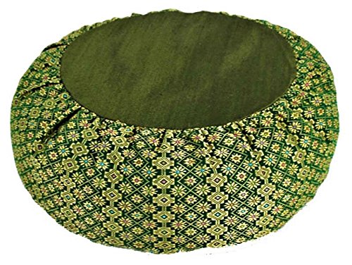 Meditation Cushion Zafu Pillow Buckwheat - Silk Brocade Green - color: Green