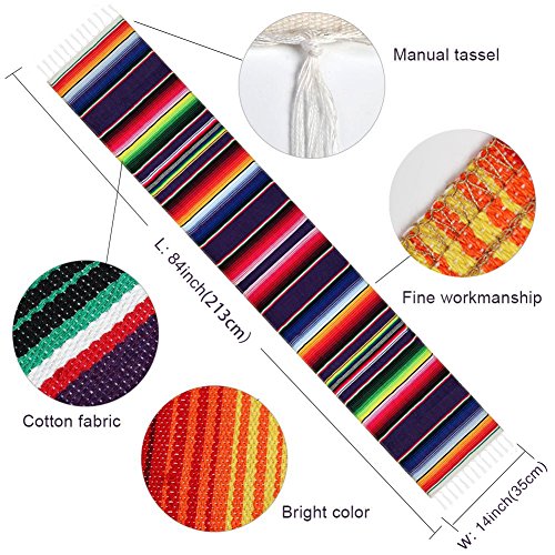 Fowecelt Mexican Serape Table Runner 14 x 84 Inch for Mexican Party Wedding Decorations Outdoor Picnics Dining Table, Fringe Cotton Handwoven Table Runners - color: Purple, size: 84" x 14" (Runner)