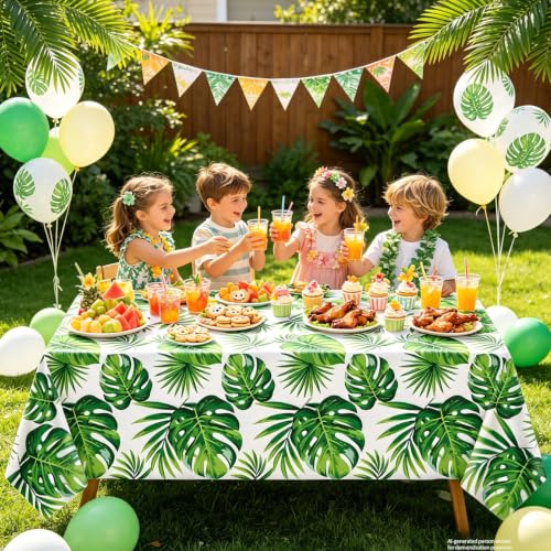 4 Pack Hawaii Palm Leaves Tablecloths Luau Party Disposable Hawaiian Table Cloth Tropical Palm Leaves Table Cover for Baby Shower Birthday Party Supply Pool Tropical Decorations 86 x 51 Inch