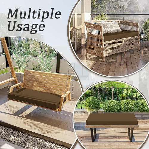 Outdoor Bench Cushion 42 X 18 X 3.5 Inch Thick Waterproof Patio Furniture Cushions, Patio Porch Swing Replacement Seat Pad with Tie Straps and Anti-Slip, for Backyard Garden, Chocolate - color: Chocolate, size: 42 x 18 x 3.5 in