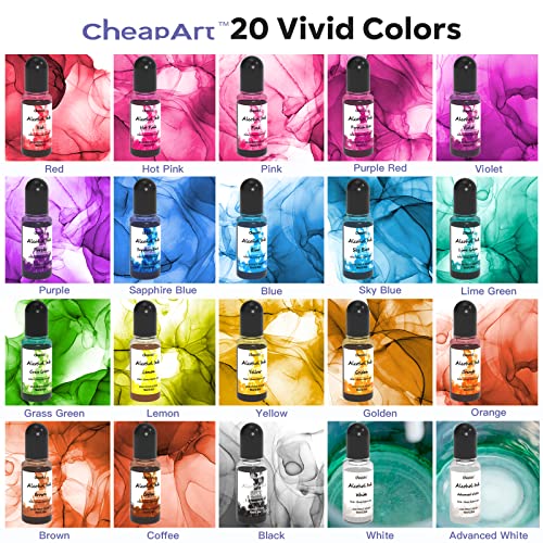 CHEAPART Alcohol Ink Set 24 Vibrant Colors(Each 0.35oz), Paint Resin Dye | Concentrated Fast Drying Pigment, Alcohol-Based Resin Ink for Epoxy Art Tumblers Coasters Acrylic Fluid Painting Crafts - size: 24 PCS