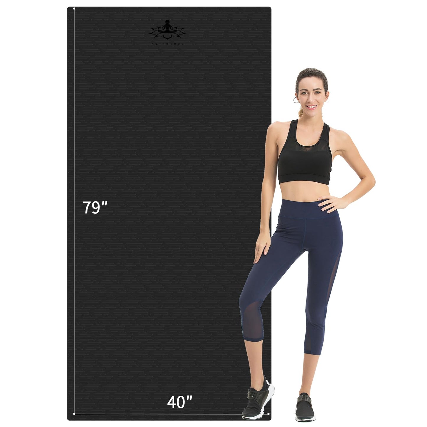 Hatha Yoga Extra Long TPE Yoga Mat 79" x 40" x 1/2" Thick Non-slip Exercise Mat for Home Gym Use, Yoga, Pilates, Fitness & Workouts - color: Black