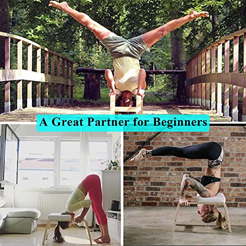 C-CHAIN Balanced Yoga Headstand Bench - Ideal for Workout, Fitness and Gym, for Both Beginner and Experience Yogis - Wood and PU Pads - Relieve Fatigue and Build Up Body - color: White