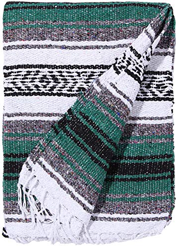 El Paso Designs Mexican Yoga Blanket – Colorful Falsa Serape Throw for Yoga, Beach, Picnic, Saddle, or Home Décor – Soft Woven Boho Blanket (Hunter Green) - color: Hunter Green