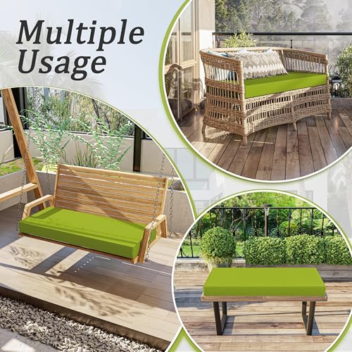 Outdoor Bench Cushion 42 X 18 X 3.5 Inch Thick Waterproof Patio Furniture Cushions, Patio Porch Swing Replacement Seat Pad with Tie Straps and Anti-Slip, for Backyard Garden, Grass Green - color: Grass Green, size: 42 x 18 x 3.5 in
