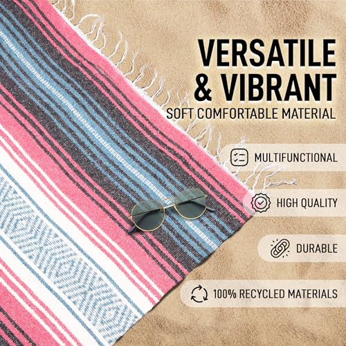 Hydration Nation Authentic Large Handwoven Mexican Striped Throw Blanket - Soft, Durable, Eco-Friendly - 70"x50" - Azure - color: Azure