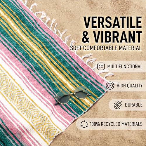 Hydration Nation Authentic Large Handwoven Mexican Striped Throw Blanket - Soft, Durable, Eco-Friendly - 70"x50" - Sunshine - color: Sunshine