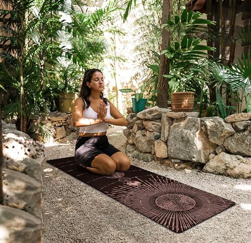 nuveti Printed Travel Yoga Mat 1/16 Inch Thick Non Slip Fitness Workout Mat | with Carrying Bag, Foldable Lightweight Suede & Natural Rubber Yoga Mat for Yoga Pilates and Fitness 72" L x 24" W x 1.5mm - color: TaiYangXiXingXing