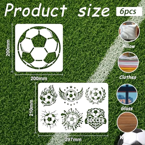 INFUNLY 6Pcs Soccer Painting Stencil for Wall Reusable Wall Stencils Football Action Walls Template for Painting 7.87x7.87, 8.27x11.69 Trophies Templates for Crafts Cement Wood Furniture Home Decor - style: 6PCS Soccer