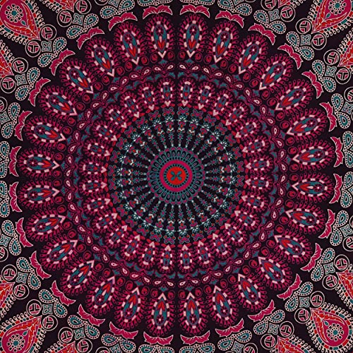RAJRANG Indian Mandala Tapestry - Hippie Peacock Feather Wall Hanging Bohemian Bedspread 100% Cotton Dorm Decor Beach Blanket - Purple Pink - 84 X 54 Inches - color: Purple Pink, size: 84"L x 54"W