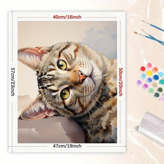TAOPAOLAB Pet Art Paint by Numbers Kit for Adults - DIY Watercolor Tabby Cat with Yellow Eyes Painting on Canvas 16x20 Inches, Acrylic Paint Set, Suitable for Beginners, Art for Home Decoration/Gifts - color: FM04842, size: 40×50cm Unframed
