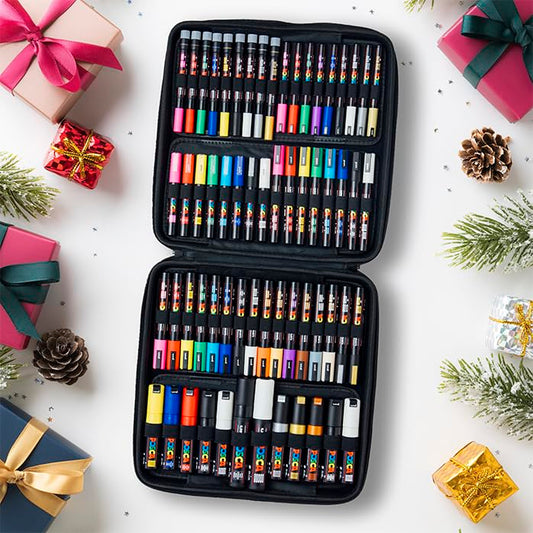 Posca Exclusive Acrylic Paint Markers Gift Set of 62 with Case, Great for Kids and Adults, For Coloring Decorations, Canvas, Glass or Wood, Includes 350, 1MR, 1M, 3M, 5M, 7M, 8K, & 17K - size: 1 Count (Pack of 62)