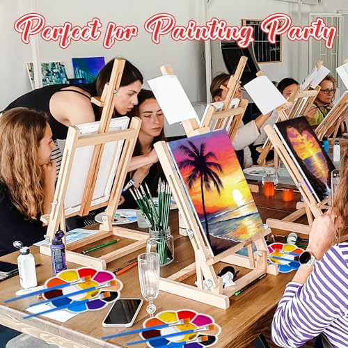 Motipuns 72 Pcs Paint and Sip Kit for Adults 12 Set 8''x10'' Pre Drawn Canvas for Painting with Easels Apron Brushes Palette Printed Canvas Bulk for DIY Birthday Gifts Date Night Party(Seaside Sunset) - style: Seaside Sunset
