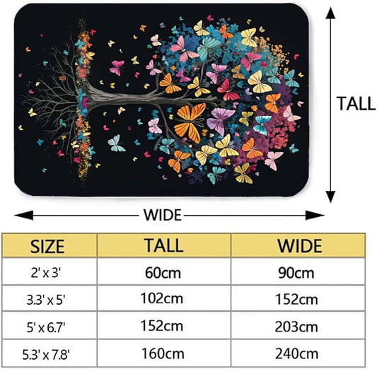 Living Room Rugs Butterfly Tree Carpet, Low Pile mat, Rubber Backing, Washable Non-Slip Large Rug for Dining Room Bedroom, Black 2'x3' - color: Butterfly 4, size: 2'x3'