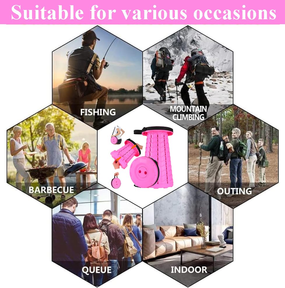 Fishboy Collapsible Stool for Adults, Portable Folding Camping Seat, 400lbs - color: All Girl Pink