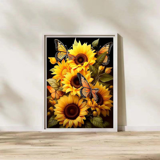 RYMILIE Diamond Art Kits for Adults Sunflower & Butterfly 12x16inch | 5D Stress Relief Diamond Painting Kit for Beginners, DIY Full Round Drill Gem Art Crafts for Home Wall Decor Gift - color: DP04103