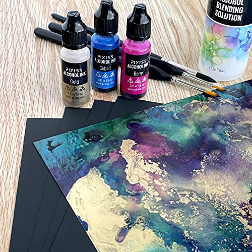Pixiss Black Alcohol Ink Paper - 25 Sheets Heavy Weight Art Paper for Alcohol Ink & Watercolor - Extra Smooth Synthetic A4 5x7 Inches, 300gsm - size: 5x7 (25 Pack)