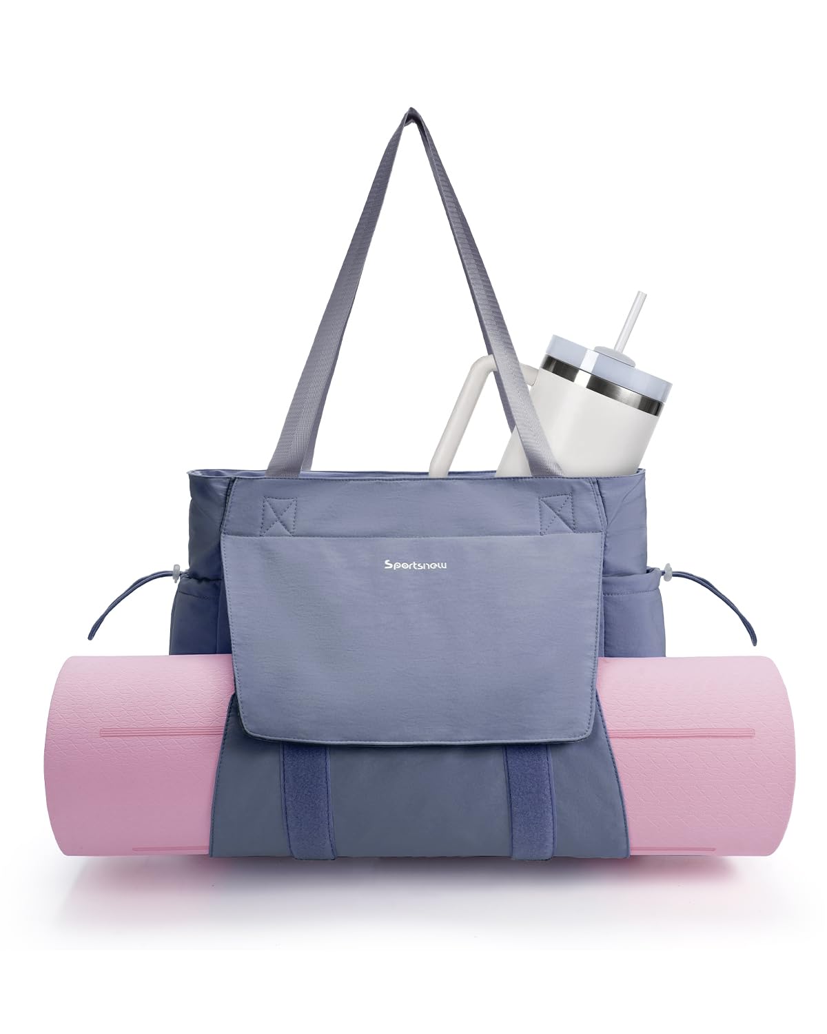 sportsnew Yoga Mat Bag Waterproof Tote Gym Bag Mat Carrier W/Wet Pocket | hook-and-loop mat holder 5s quick access, 40oz handled bottle pocket, wet bag, lightweight waterproof, drawstring pockets,19L - color: Gray Blue
