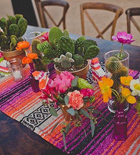 Del Mex Classic Mexican Blanket, Large Authentic Woven Falsa Throw (70"x50"), Artisan Southwest Décor for Beach, Yoga, Outdoors (Pink/Orange) - color: Pink/Orange