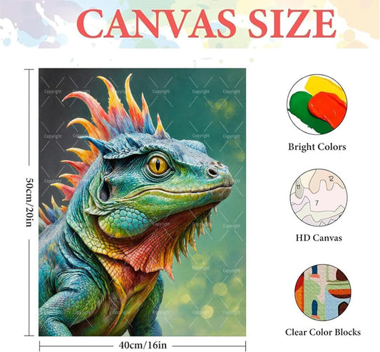 Sceorixa Lizard Paint By Numbers Kit for Adults - DIY Colorful Iguana Reptile Portrait Painting On Canvas 16X20 Inches, Acrylic Paint Set, Suitable for Beginners, Animal Wall Art Decor, Unframed - color: WY00719, size: 16X20IN Unframed