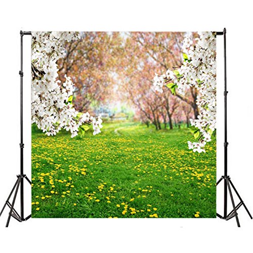 AOFOTO 10x10ft Spring Scenic Backdrop Sweet Flowers Photography Background Meadow Floral Blossoms Garden Florets Grassland Park Trees Kid Baby Portrait Photo Shoot Studio Props Video Wallpaper Drape - size: 10x10ft
