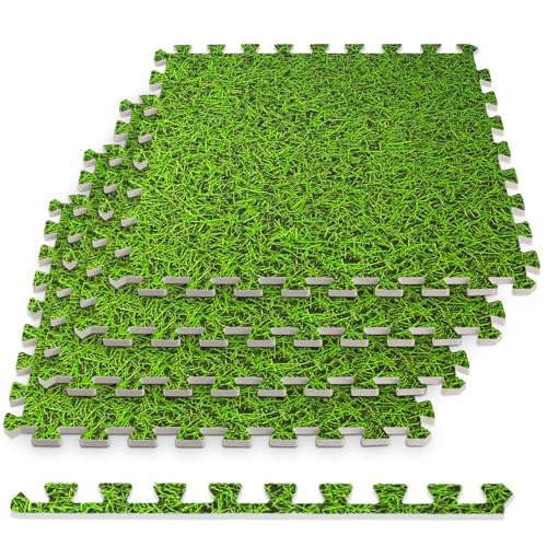 HomeCube USA 3/8 Inch Thick Interlocking Wood Grain Foam Floor Tiles for Home, Office, Workout Equipment Space, Commercial Areas, Anti-Fatigue Flooring Padding 24x24 in. Green Grass, 16 SQ Ft -4 Tiles - color: Green Grass, size: 16 Sq Ft (4 Tiles)