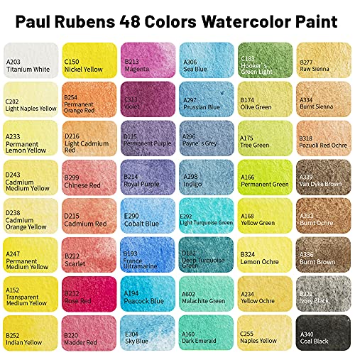 Paul Rubens Artist Grade Watercolor Paint, 48 Colors Solid Cakes with Portable Metal Box for Artists, Beginners, Hobbyists, Students - color: 48 Colors
