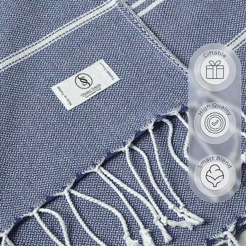 Ossano Turkish Beach Towel Compact & Fast Dry Oversized (39" x 71") - Striped, Versatile and Functional as Picnic and Yoga Blanket, Pool, Shower and Travel Towel - Denim Blue - color: Denim Blue