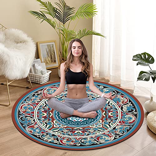 Knsbk Large Round Yoga Mat 4.6'X3.5mm for Exercise Premium Extra Thick, Ultra Comfortable, Non Slip, Meditation Mat - color: Mixed flowers B