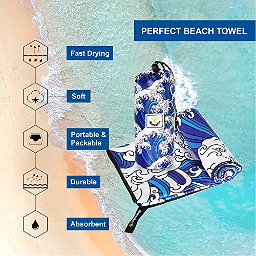 4Monster Quick Dry Beach Towel, Ultra Absorbent Microfiber Travel Towel, Lightweight & Compact for Beach, Swimming, Camping, Pool, Water Sports & Yoga - color: 25 Wave-a, size: 63.00" x 31.50"