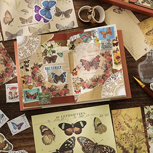 emmoolife Vintage Aesthetic Scrapbooking Supplies Kit, Flowers Botanical Bullet Junk Journal Kit with Journaling Supplies, Tweezers, A6 Grid Notebook,Stationery,Sticker, Birthday Craft Gift for Adult - color: Flower