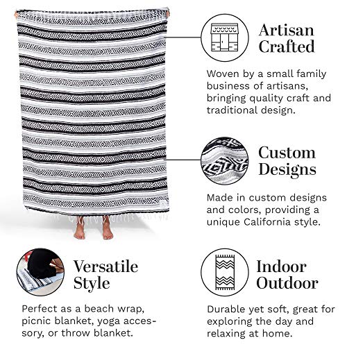 Black and Gray Mexican Blanket by Laguna Beach Textile Co - Beach, Yoga, Camping, or Decorative Throw Blanket - Traditional Handmade Serape - Gray Noir - color: Gray Noir