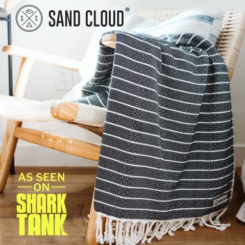 Sand Cloud Turkish Beach Towel - Sand Resistant & Quick Dry Towel | 100% Certified Organic Turkish Towel - Bath Towel or Beach Blanket for Picnic - As Seen on Shark Tank - Gocek (Black) - color: Black, size: 37x69