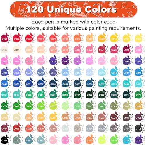 120 Colors Dual Tip Brush Pens Art Markers for Adult Coloring Books, Artist Drawing Sketch Markers Set with Fine & Brush Tip - color: 120 Colors