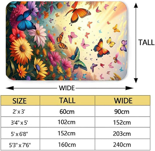 LUCKY&DONG Area Rug Fantasy Mysterious Cartoon Realistic Colorful Butterfly Watercolor Rugs, Soft and Comfortable Flannel Fabric, Living Room, Dining Room, Bedroom Home Decoration 2'x3' - color: Butterfly 6, size: 2'x3'