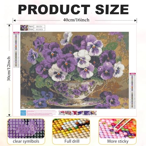 Diamond Art Kits for Adults, Purple Flower 5D Diamond Painting for Adults | DIY Full Round Drill Paint Gem Art Diamond Painting for Farmhouse Bedroom Wall Decor Gift, 15.8x11.8 inch - color: KM1054-1