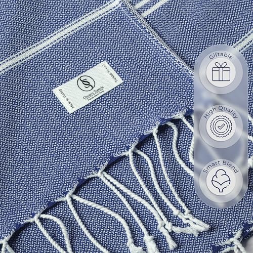 Ossano Turkish Beach Towel Compact & Soft Extra Large (39" x 71") - Quick Dry, Versatile and Functional as Yoga Mat, Picnic and Travel Blanket, Bath Towels/Vacation Essential - Indigo Blue - color: Indigo Blue