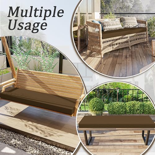Outdoor Bench Cushion 60 X 18 X 3.5 Inch Thick Waterproof Patio Furniture Cushions, Patio Porch Swing Replacement Seat Pad with Tie Straps and Anti-Slip, for Backyard Garden, Chocolate - color: Chocolate, size: 60 x 18 x 3.5 in