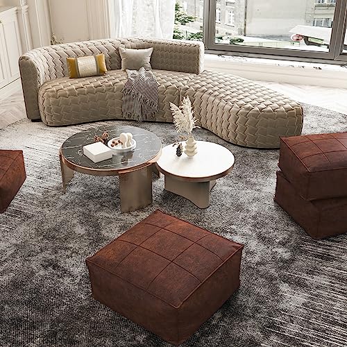 Vintage Leather Square Floor Cushion for Adults,Brown